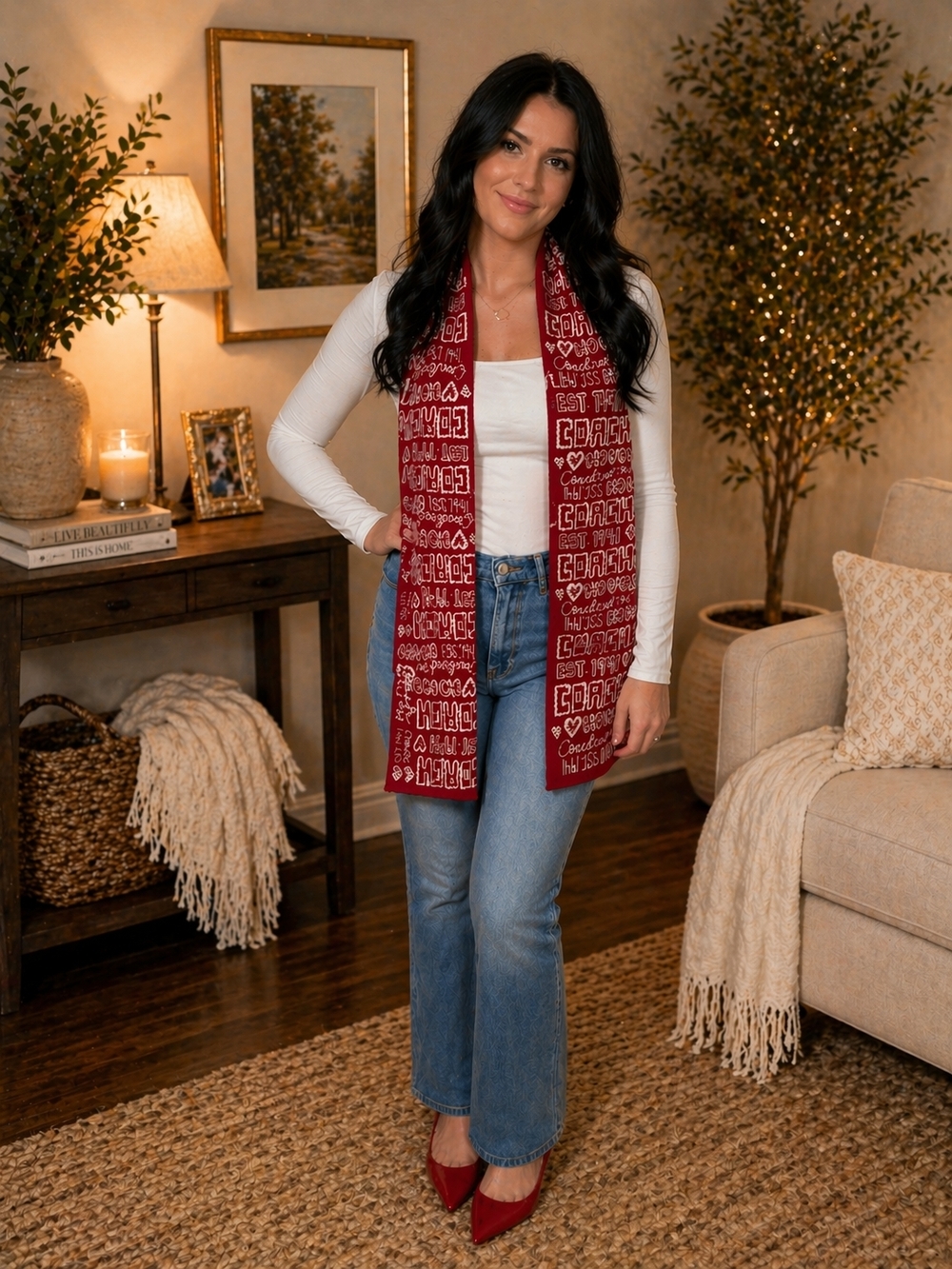 Authentic Coach Red Poppy Graffiti and White Logo Knit Scarf ♥️ - Picture 3 of 4